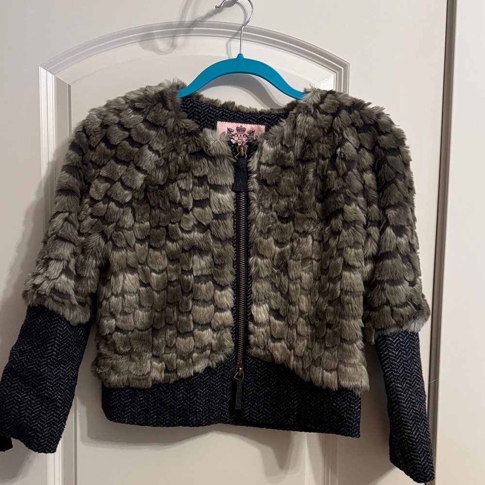Juicy Couture Faux Fur jacket with wool herringbone Sleeves